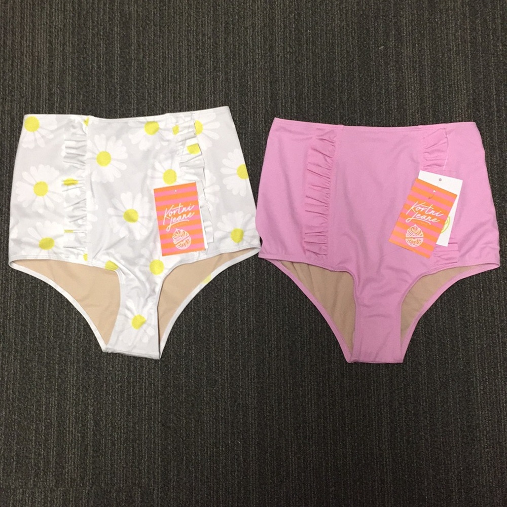 2 NWT High Waisted Swim Bottoms Sunflower & Pink
